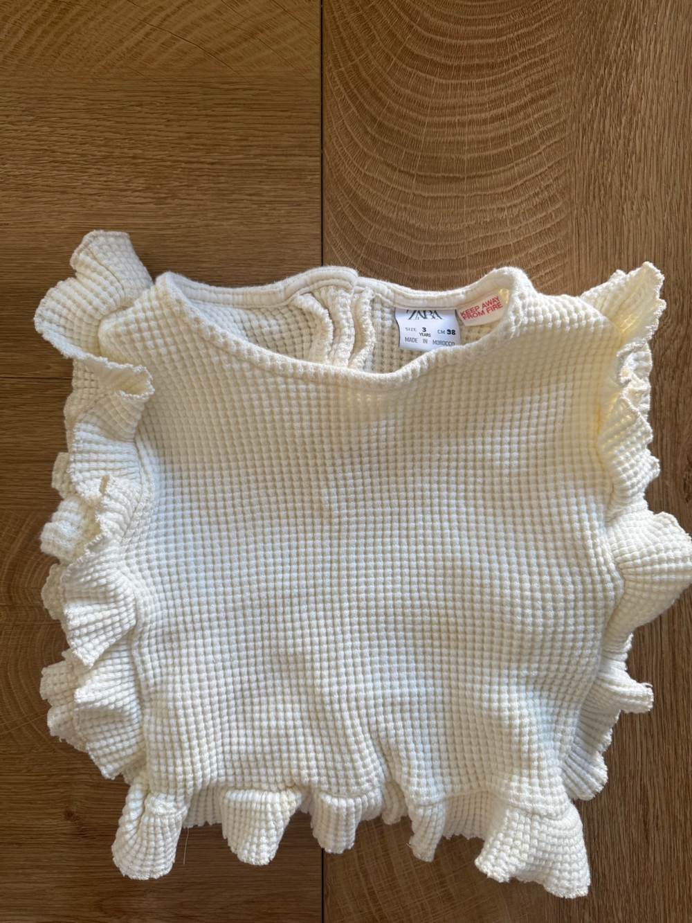 Zara Cream Waffle Ruffle Poncho - Girls